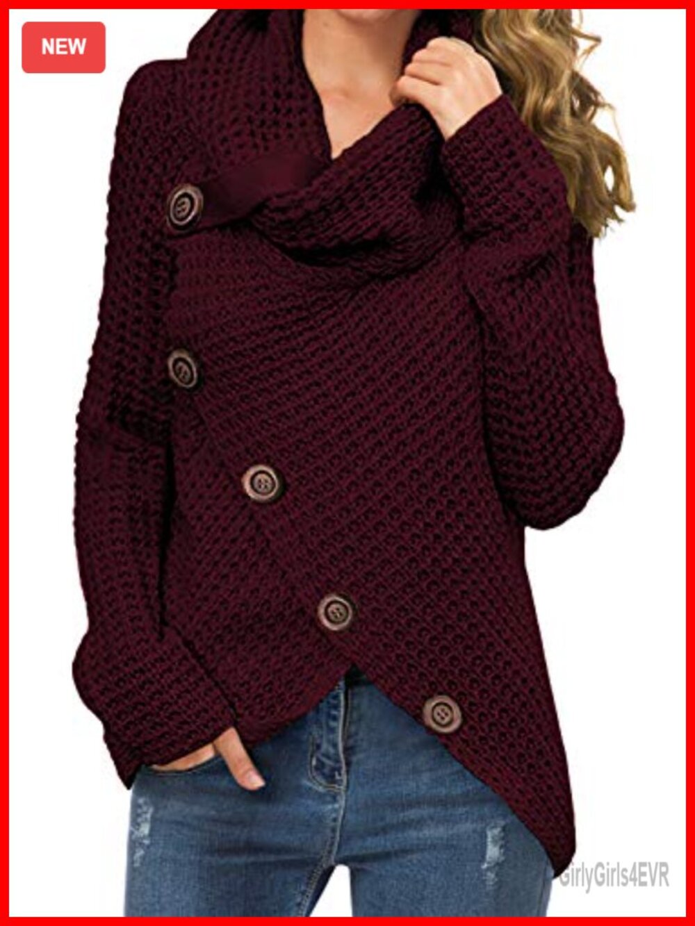Women's Chunky Turtleneck Pullover Sweater Asymmetric Hem Loose Knit Top